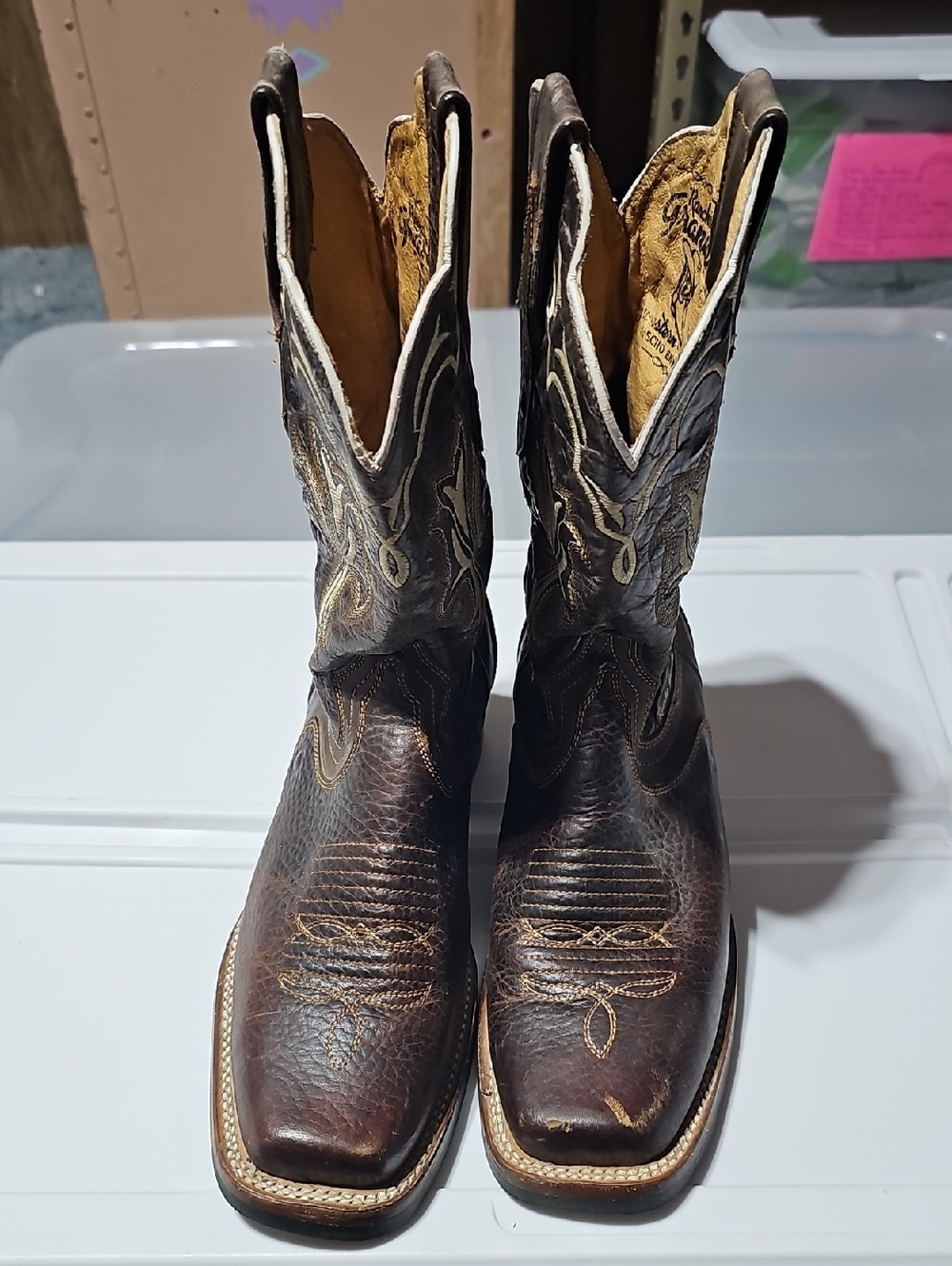 Rancho Grande Tan Leather Cowboy Boots - Embossed Logo